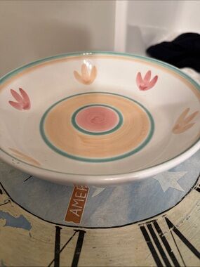 Caleca Italy Pink Garland 10" Large Salad / Deep Pasta Bowl Hand-Painted